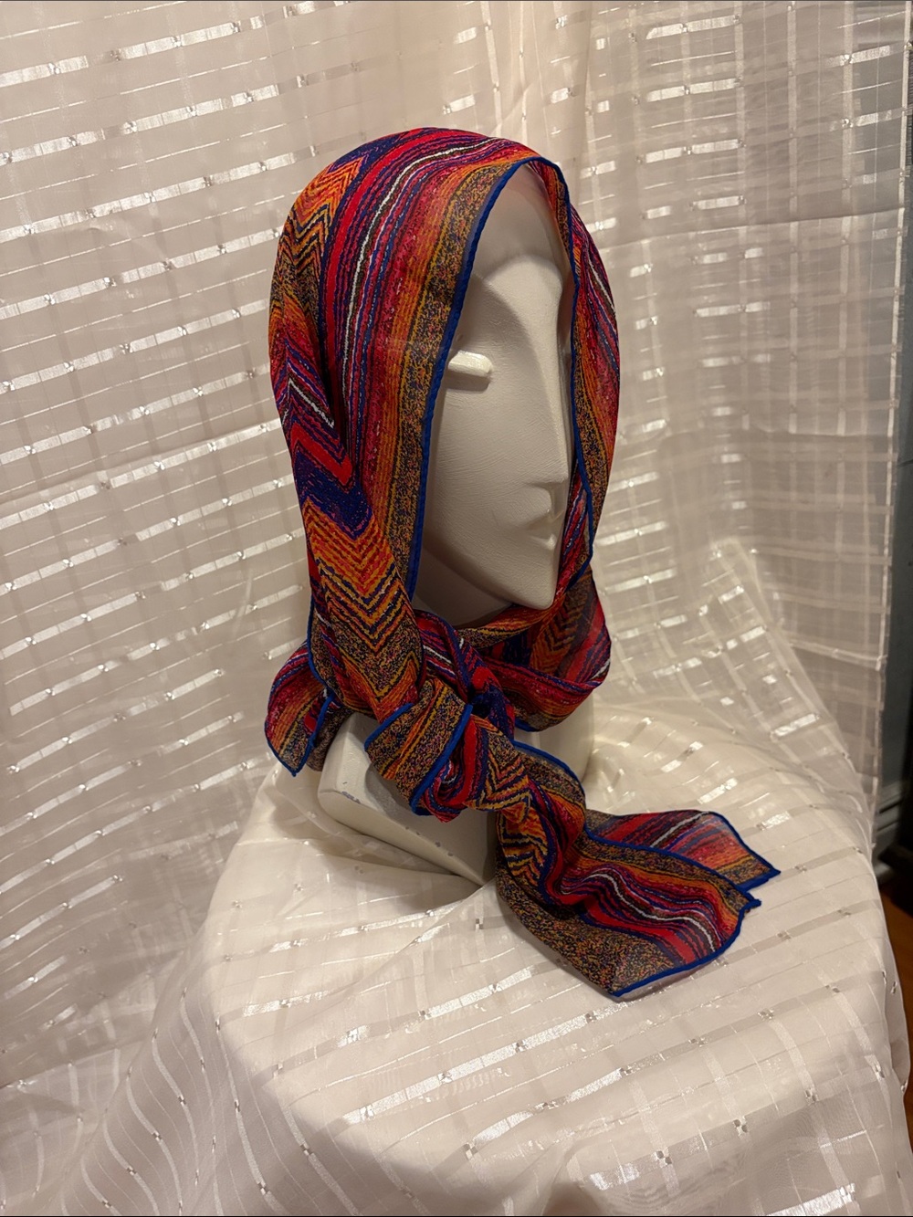 Vintage Missoni 100% Silk Oblong Scarf Zigzag Chevron Multicolor Italy